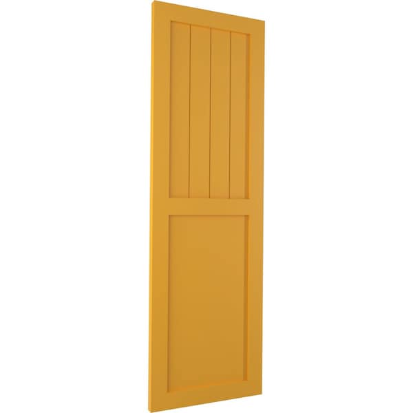 True Fit PVC Farmhouse/Flat Panel Combination Fixed Mount Shutters, Turmeric, 18W X 59H